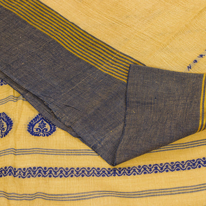 Sanskriti Vintage Pale Yellow Pure Cotton Saree Handwoven Begumpuri 5.5YD Fabric