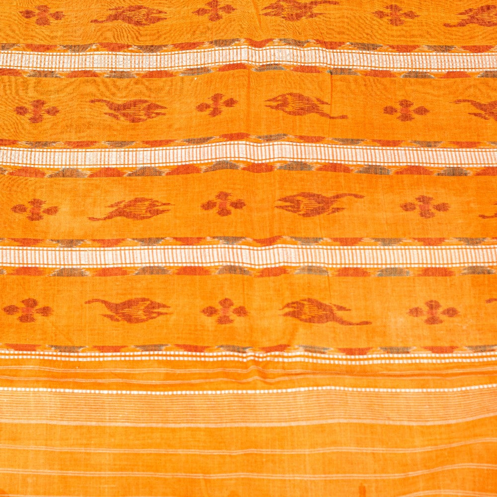 Sanskriti Vintage Black-Yellow 100%Pure Cotton Saree Hand Ikat Woven 5+YD Fabric
