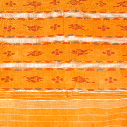 Sanskriti Vintage Black-Yellow 100%Pure Cotton Saree Hand Ikat Woven 5+YD Fabric