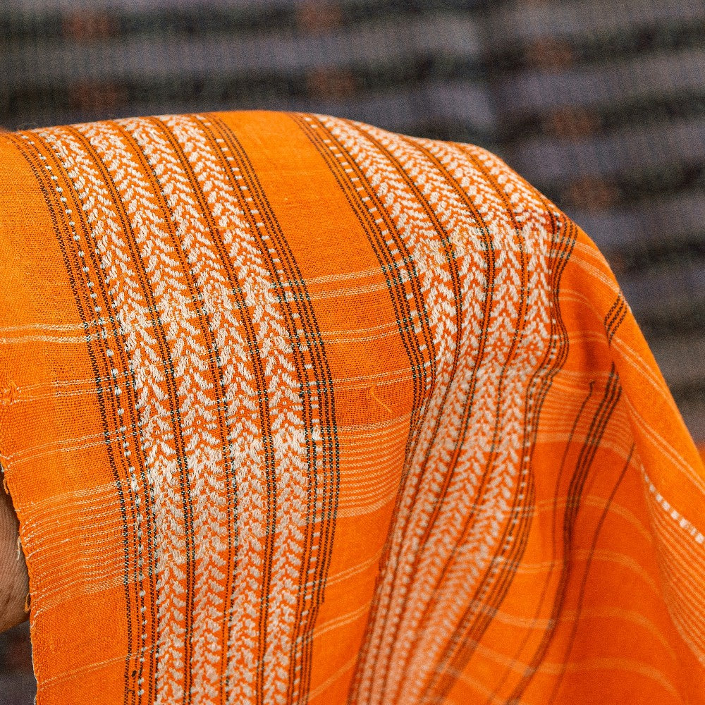 Sanskriti Vintage Black-Yellow 100%Pure Cotton Saree Hand Ikat Woven 5+YD Fabric