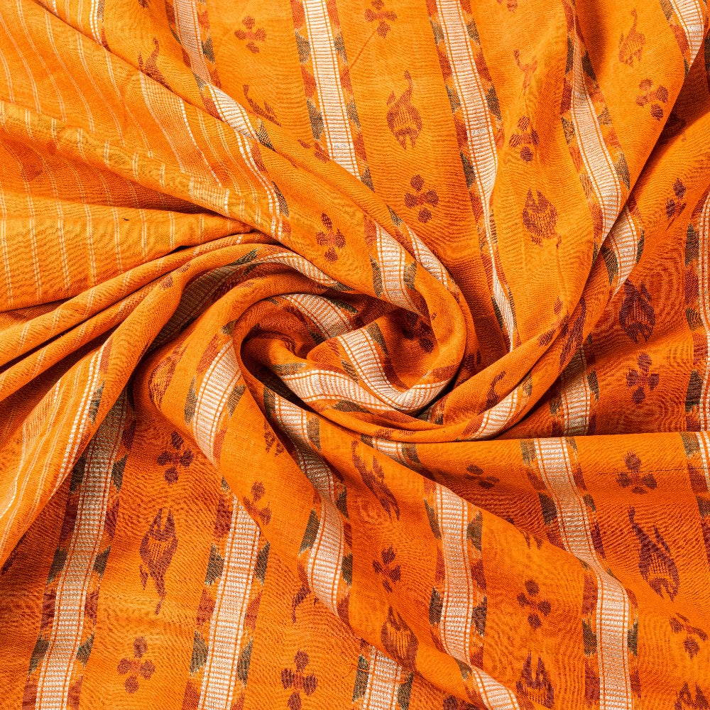 Sanskriti Vintage Black-Yellow 100%Pure Cotton Saree Hand Ikat Woven 5+YD Fabric