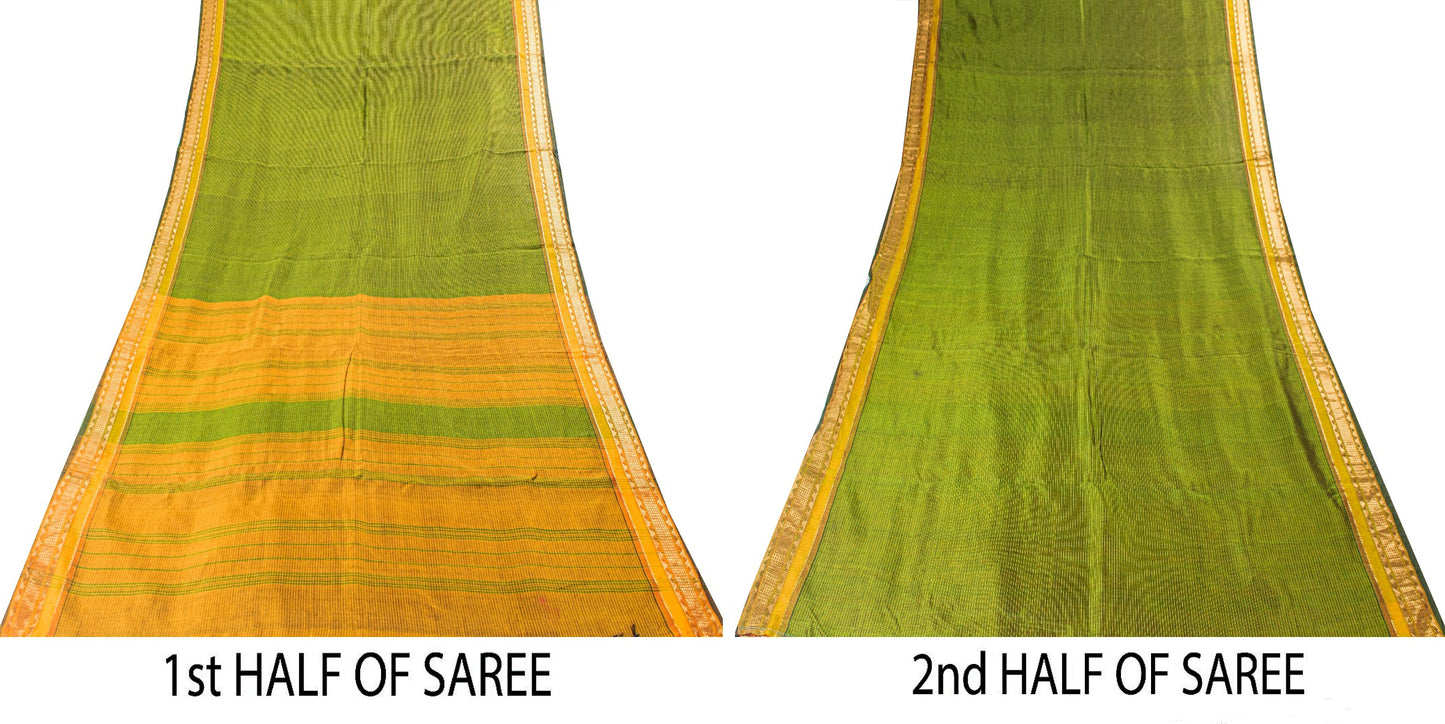 Sanskriti Vintage Green Cotton Silk Saree Handcraft ChettinadTamilnadu 5+YDCraft