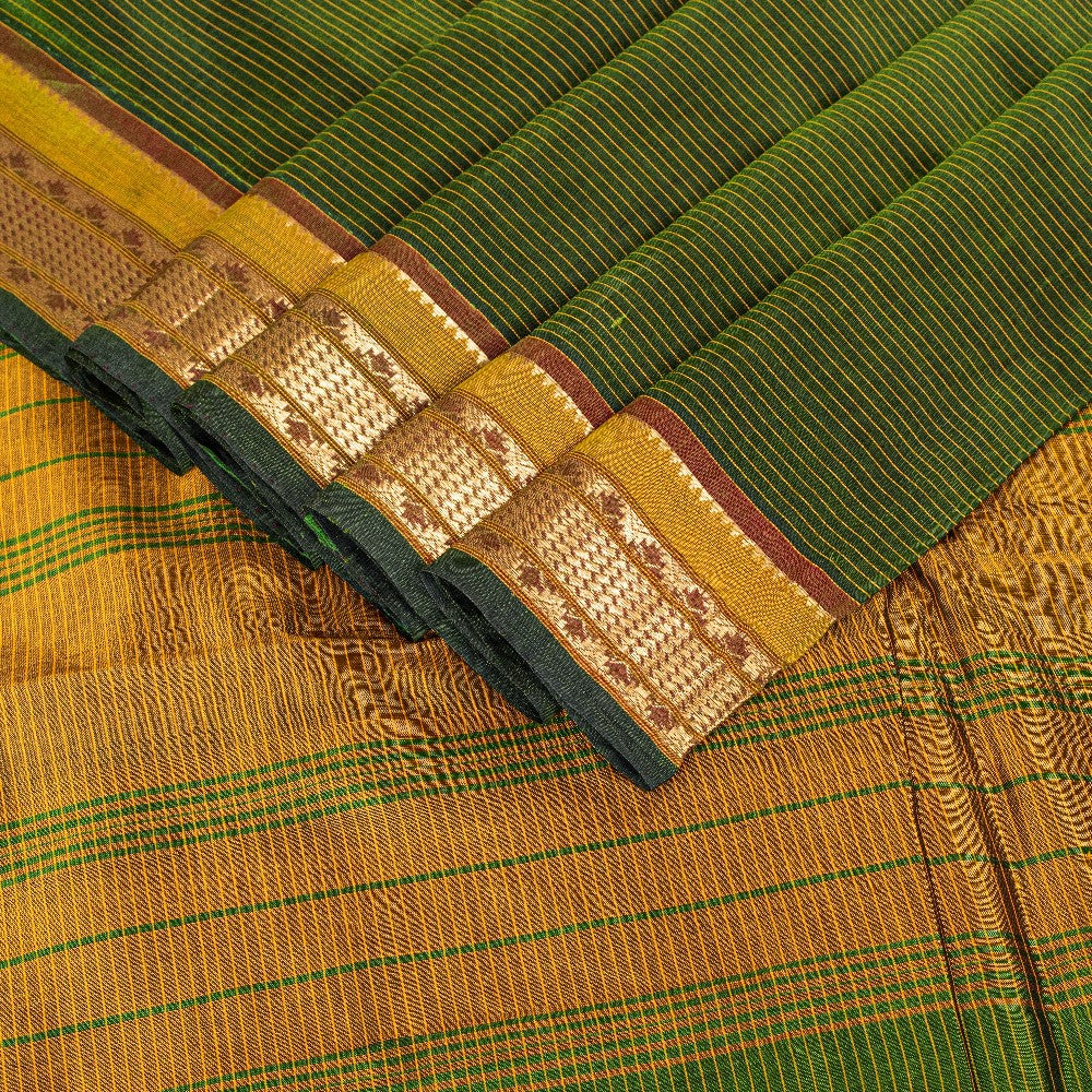 Sanskriti Vintage Green Cotton Silk Saree Handcraft ChettinadTamilnadu 5+YDCraft