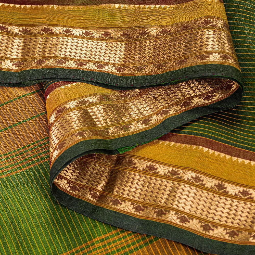 Sanskriti Vintage Green Cotton Silk Saree Handcraft ChettinadTamilnadu 5+YDCraft