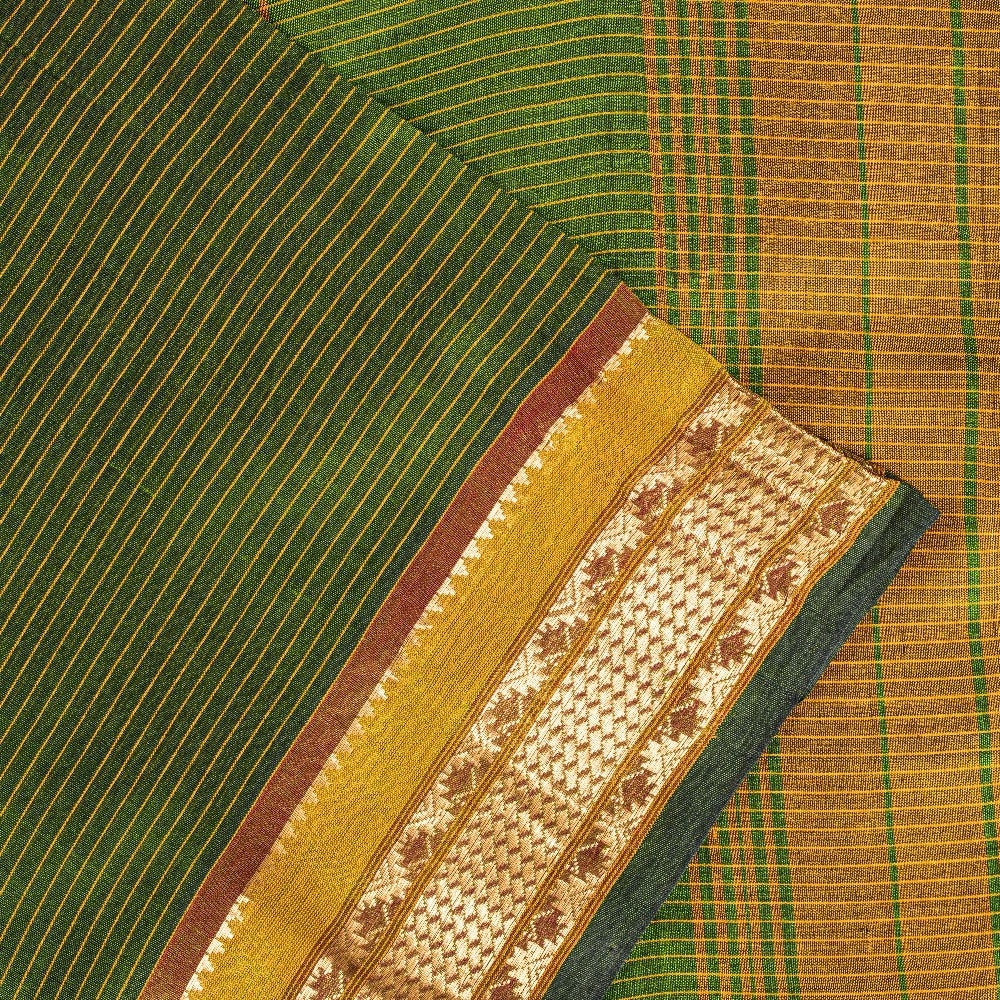 Sanskriti Vintage Green Cotton Silk Saree Handcraft ChettinadTamilnadu 5+YDCraft