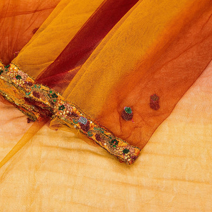 Sanskriti Vintage Yellow-Pink Net Saree Hand Embroidery Zardozi Zari 6+YD Fabric