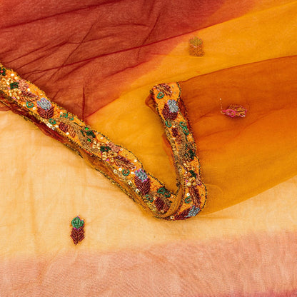 Sanskriti Vintage Yellow-Pink Net Saree Hand Embroidery Zardozi Zari 6+YD Fabric