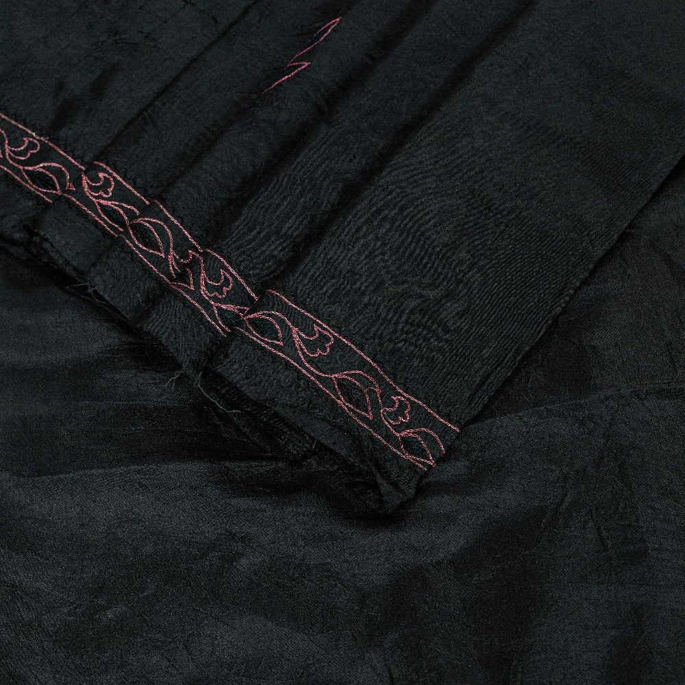 Sanskriti Vintage Black Pure Silk Saree Peacock Embroidery Beaded 5.5+YD Fabric