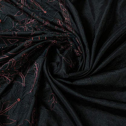 Sanskriti Vintage Black Pure Silk Saree Peacock Embroidery Beaded 5.5+YD Fabric