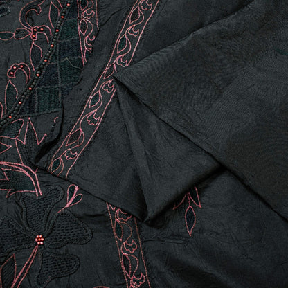Sanskriti Vintage Black Pure Silk Saree Peacock Embroidery Beaded 5.5+YD Fabric