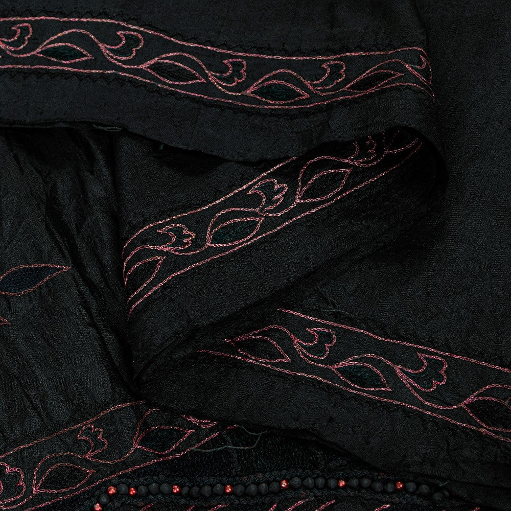 Sanskriti Vintage Black Pure Silk Saree Peacock Embroidery Beaded 5.5+YD Fabric