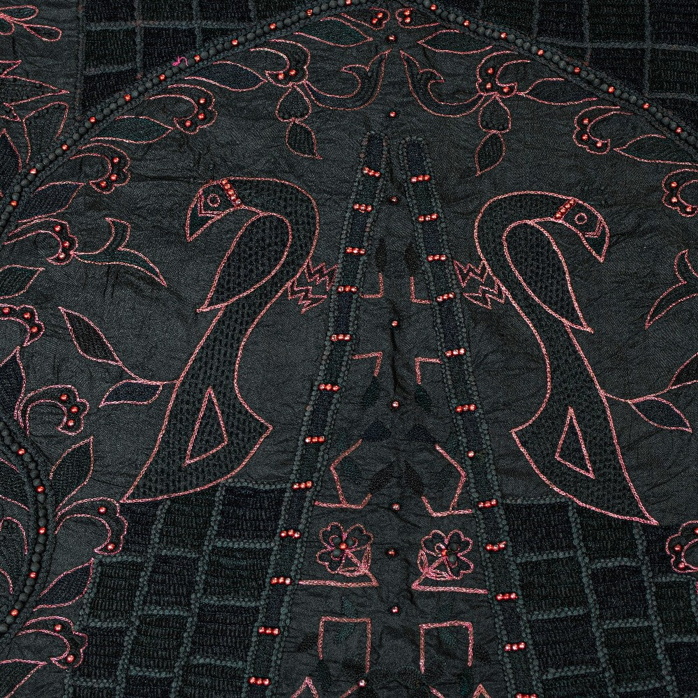 Sanskriti Vintage Black Pure Silk Saree Peacock Embroidery Beaded 5.5+YD Fabric