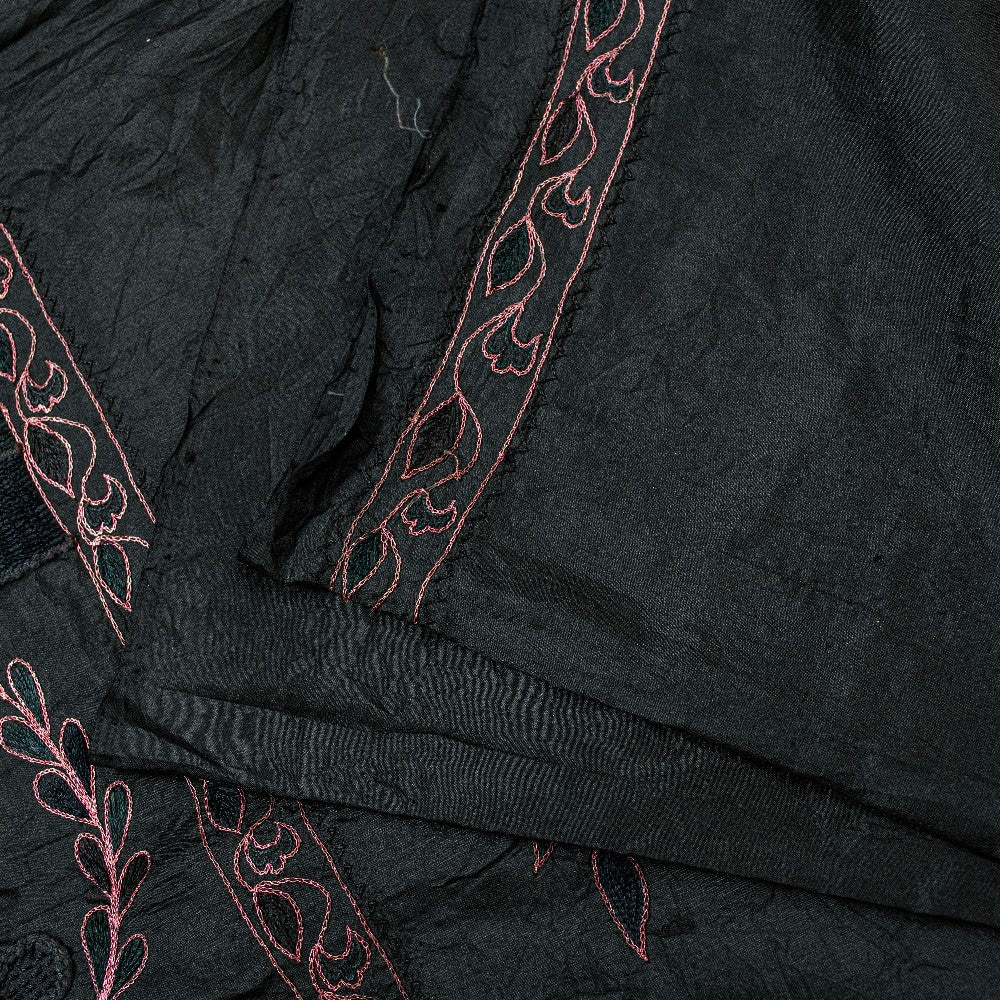 Sanskriti Vintage Black Pure Silk Saree Peacock Embroidery Beaded 5.5+YD Fabric