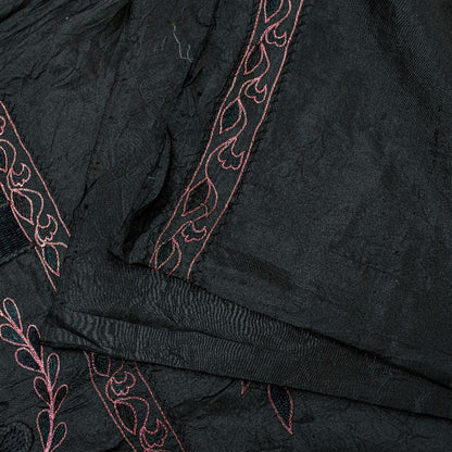 Sanskriti Vintage Black Pure Silk Saree Peacock Embroidery Beaded 5.5+YD Fabric