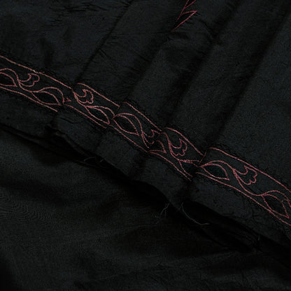Sanskriti Vintage Black Pure Silk Saree Peacock Embroidery Beaded 5.5+YD Fabric