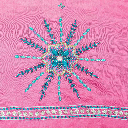 Sanskriti Vintage Pink 100% Pure Crepe Saree Hand Beaded Sari 5+YD Craft Fabric