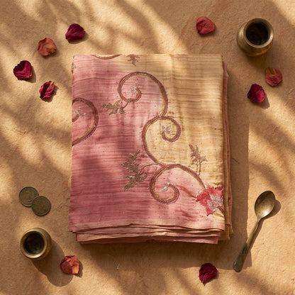 Sanskriti Vintage Saree Pink Pure Georgette Silk Embroidered Kamdani MukaishSari