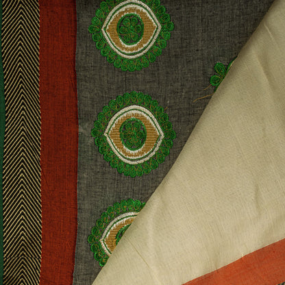 Sanskriti Vintage White-Gray Pure Cotton Saree Embroidered Sari 5.5+Craft Fabric