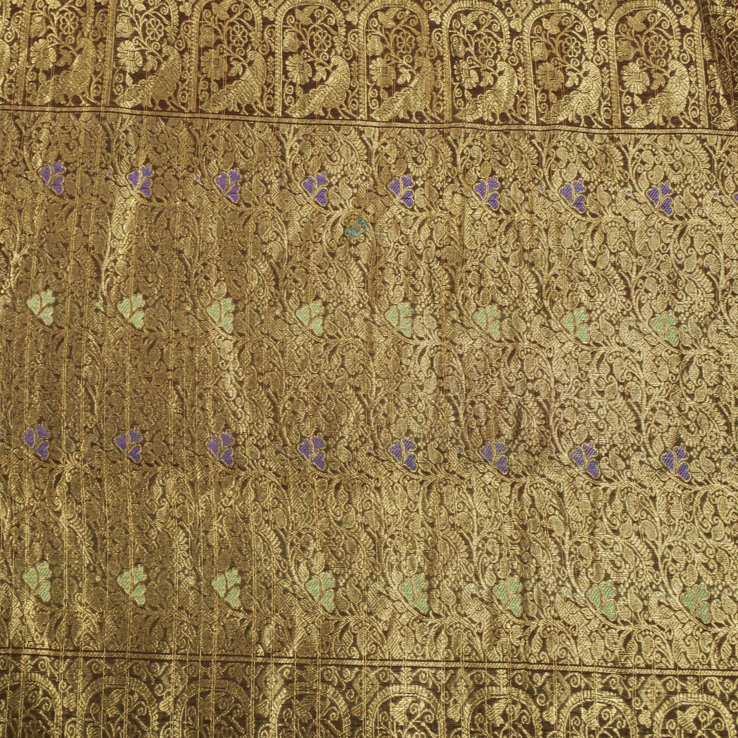 Sanskriti Vintage Saree Green Cotton Silk Brocade Zari Hand Woven Fabric 5YDSari