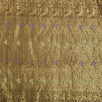 Sanskriti Vintage Saree Green Cotton Silk Brocade Zari Hand Woven Fabric 5YDSari