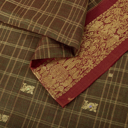 Sanskriti Vintage Saree Green Cotton Silk Brocade Zari Hand Woven Fabric 5YDSari