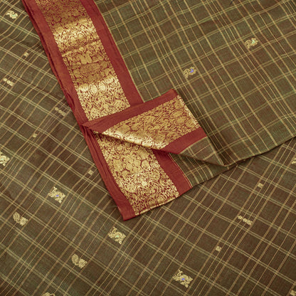Sanskriti Vintage Saree Green Cotton Silk Brocade Zari Hand Woven Fabric 5YDSari
