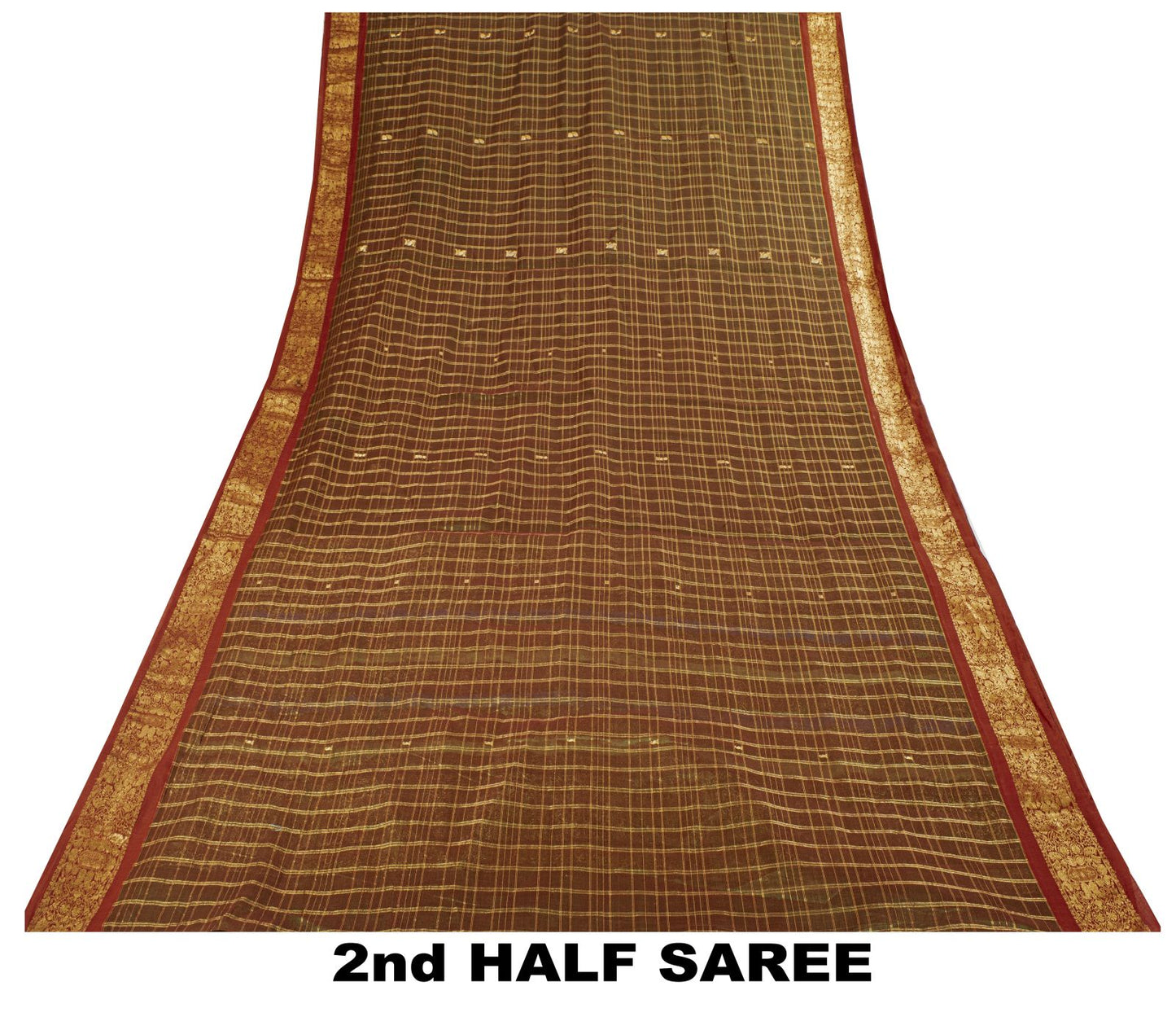 Sanskriti Vintage Saree Green Cotton Silk Brocade Zari Hand Woven Fabric 5YDSari