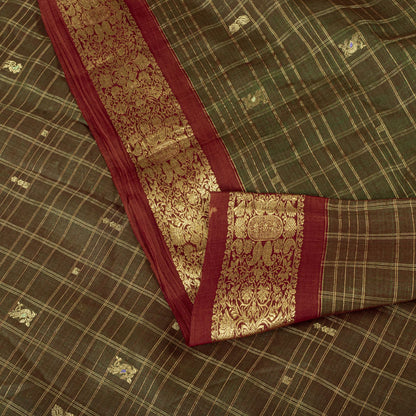 Sanskriti Vintage Saree Green Cotton Silk Brocade Zari Hand Woven Fabric 5YDSari