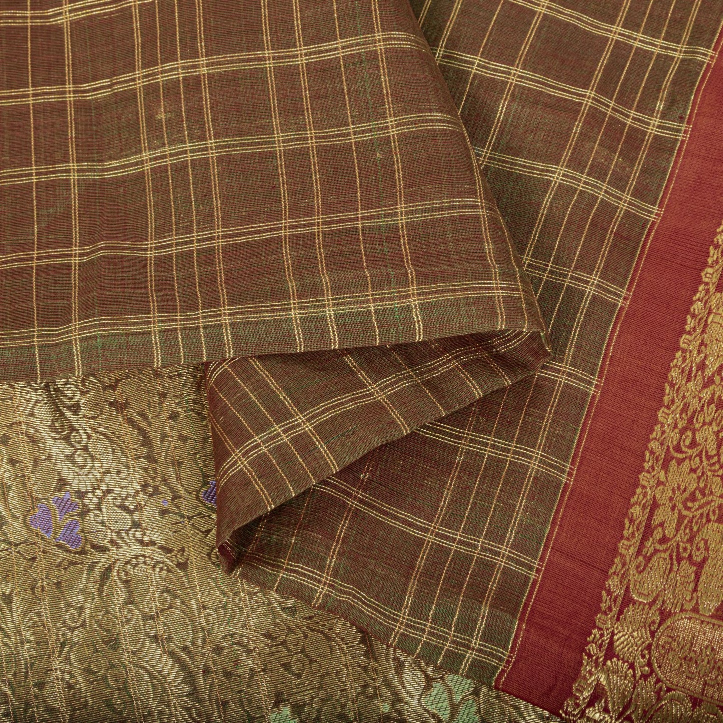 Sanskriti Vintage Saree Green Cotton Silk Brocade Zari Hand Woven Fabric 5YDSari