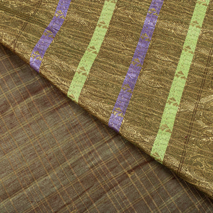 Sanskriti Vintage Saree Green Cotton Silk Brocade Zari Hand Woven Fabric 5YDSari