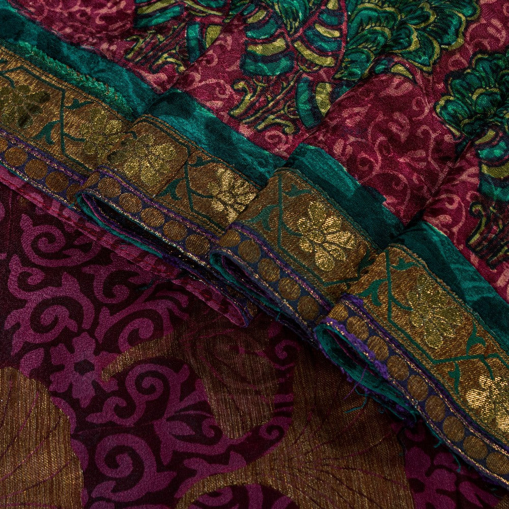 Sanskriti Vintage Purple -Green 100%Pure Crepe Saree Woven Printed 5.5+YD Fabric