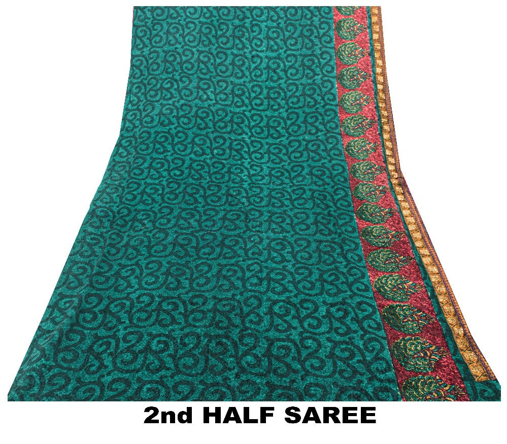 Sanskriti Vintage Purple -Green 100%Pure Crepe Saree Woven Printed 5.5+YD Fabric