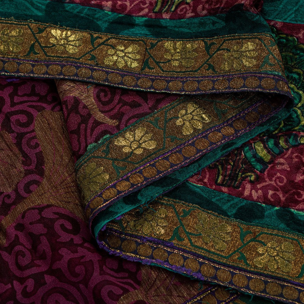 Sanskriti Vintage Purple -Green 100%Pure Crepe Saree Woven Printed 5.5+YD Fabric