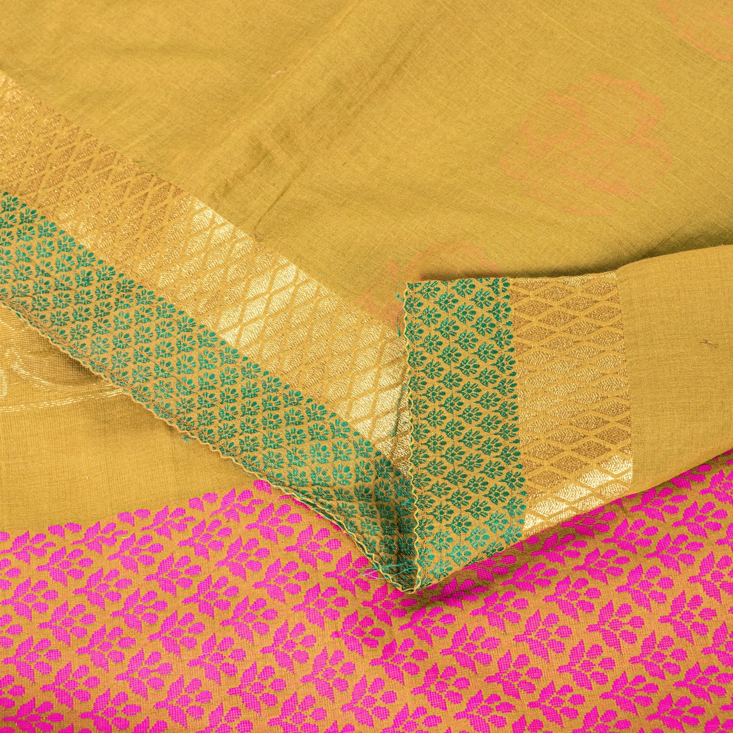 Sanskriti Vintage Yellow Pure Cotton Saree Hand Woven Zari 5.5+ YD Fabric Supply