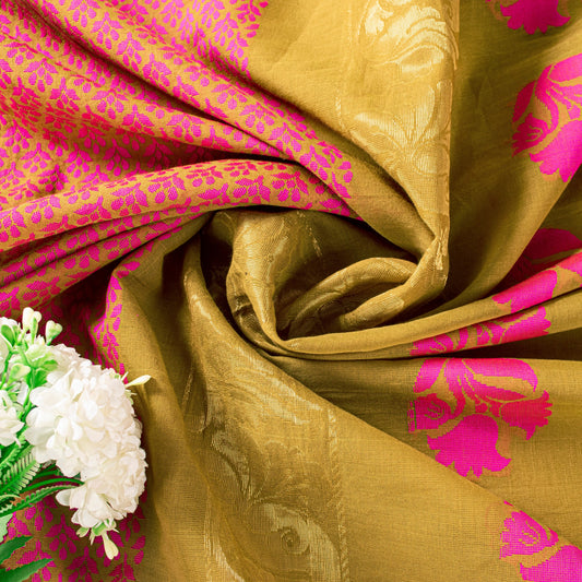 Sanskriti Vintage Yellow Pure Cotton Saree Hand Woven Zari 5.5+ YD Fabric Supply