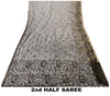 Sanskriti Vintage Black Net Mesh Saree Hand Embroidered Zardozi Zari 5+YD Fabric