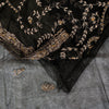 Sanskriti Vintage Black Net Mesh Saree Hand Embroidered Zardozi Zari 5+YD Fabric