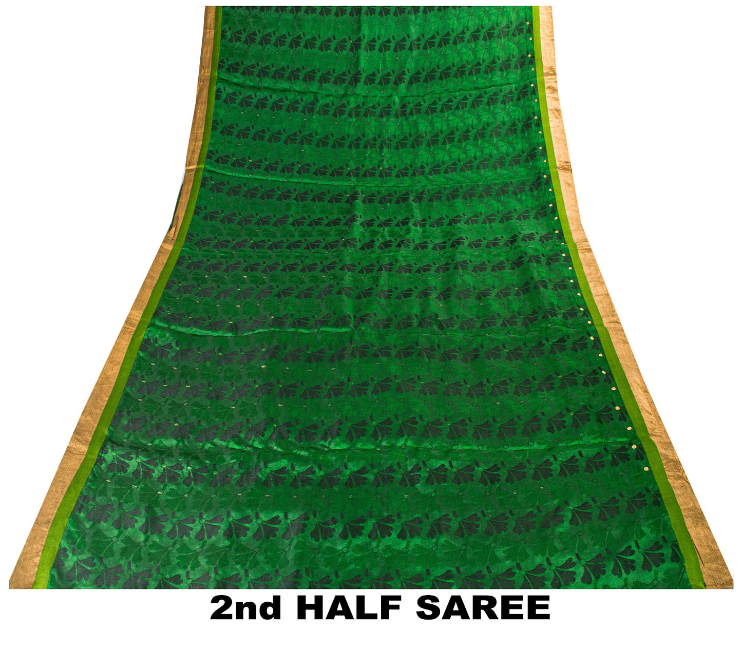 Sanskriti Vintage Green-Golden Pure Silk Saree Brocade Woven Sari 5.5+ Yd Fabric