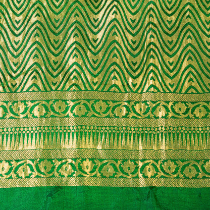 Sanskriti Vintage Green-Golden Pure Silk Saree Brocade Woven Sari 5.5+ Yd Fabric