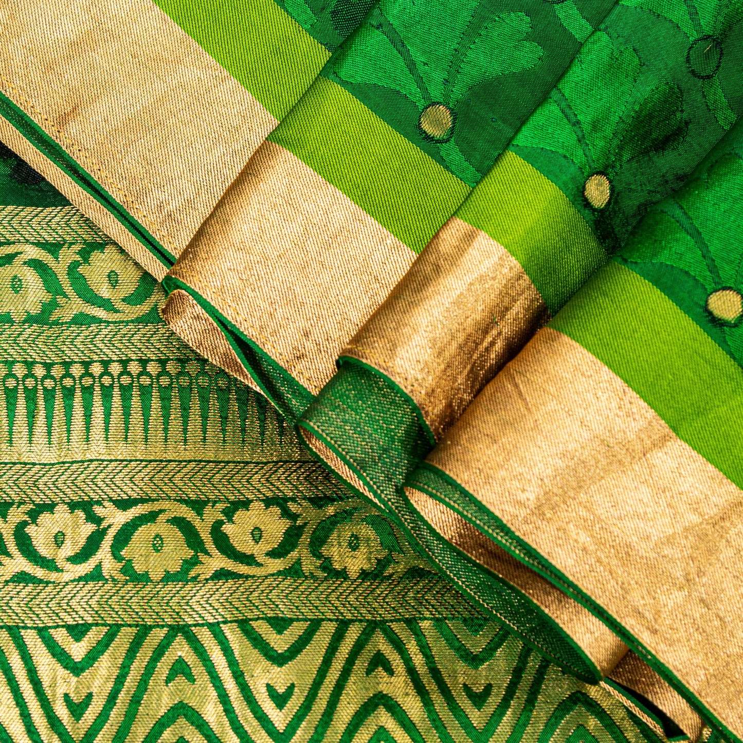 Sanskriti Vintage Green-Golden Pure Silk Saree Brocade Woven Sari 5.5+ Yd Fabric