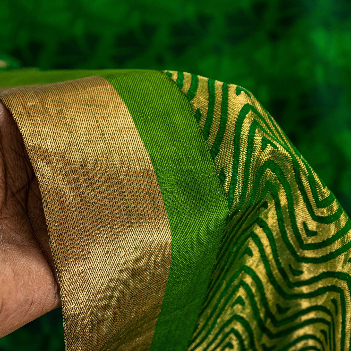 Sanskriti Vintage Green-Golden Pure Silk Saree Brocade Woven Sari 5.5+ Yd Fabric