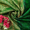 Sanskriti Vintage Green-Golden Pure Silk Saree Brocade Woven Sari 5.5+ Yd Fabric