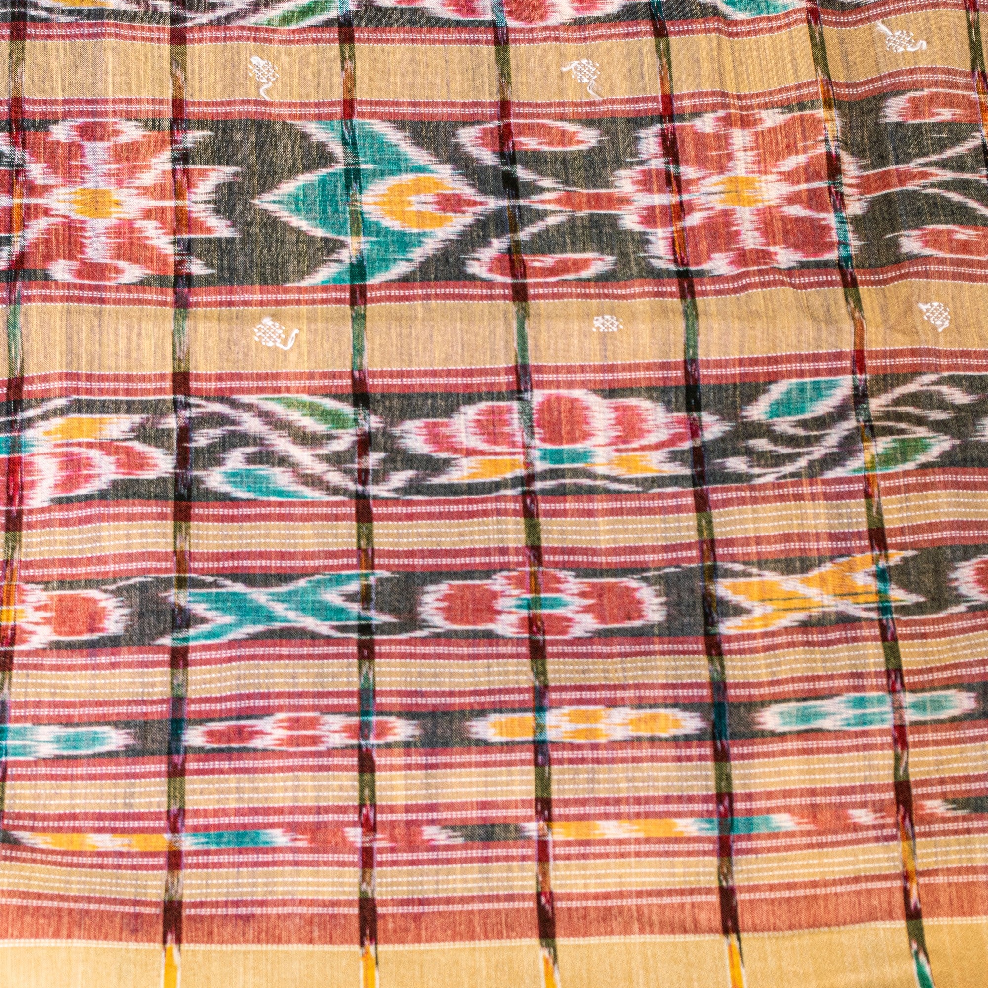 Sanskriti Vintage Beige 100%Pure Cotton Saree Ikat Hand Woven Odisha 5+YD Fabric