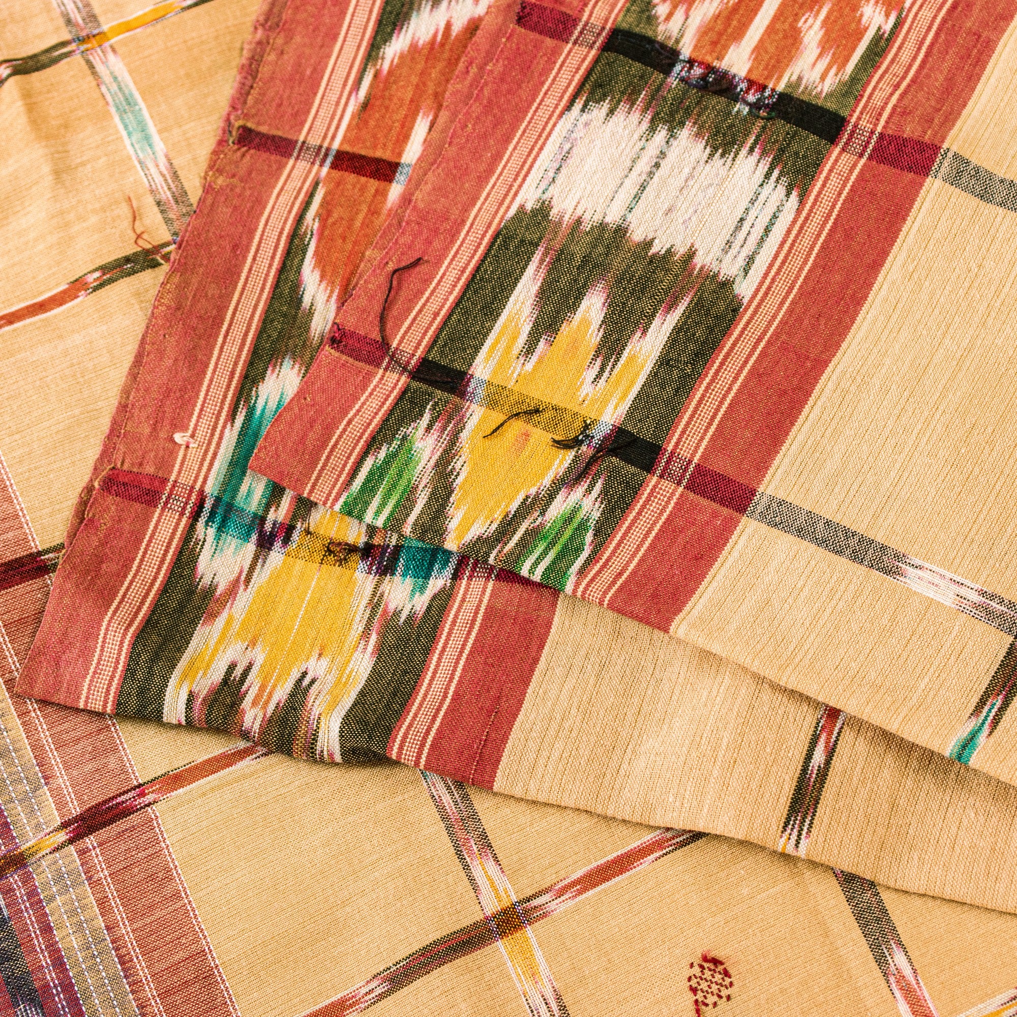 Sanskriti Vintage Beige 100%Pure Cotton Saree Ikat Hand Woven Odisha 5+YD Fabric