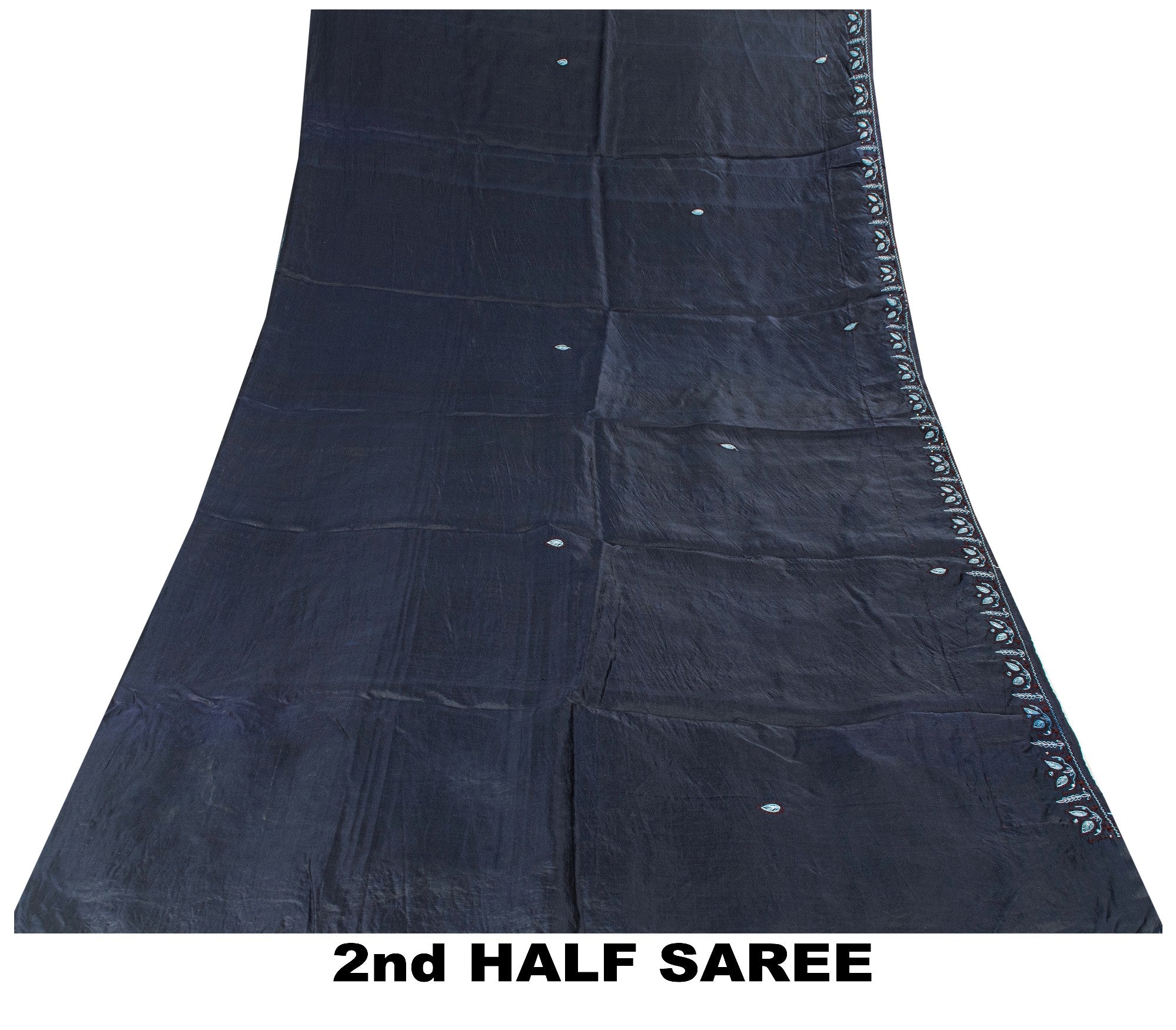 Sanskriti Vintage Blue Pure Silk Saree Embroidered Aari Sari 5.5+YD Craft Fabric