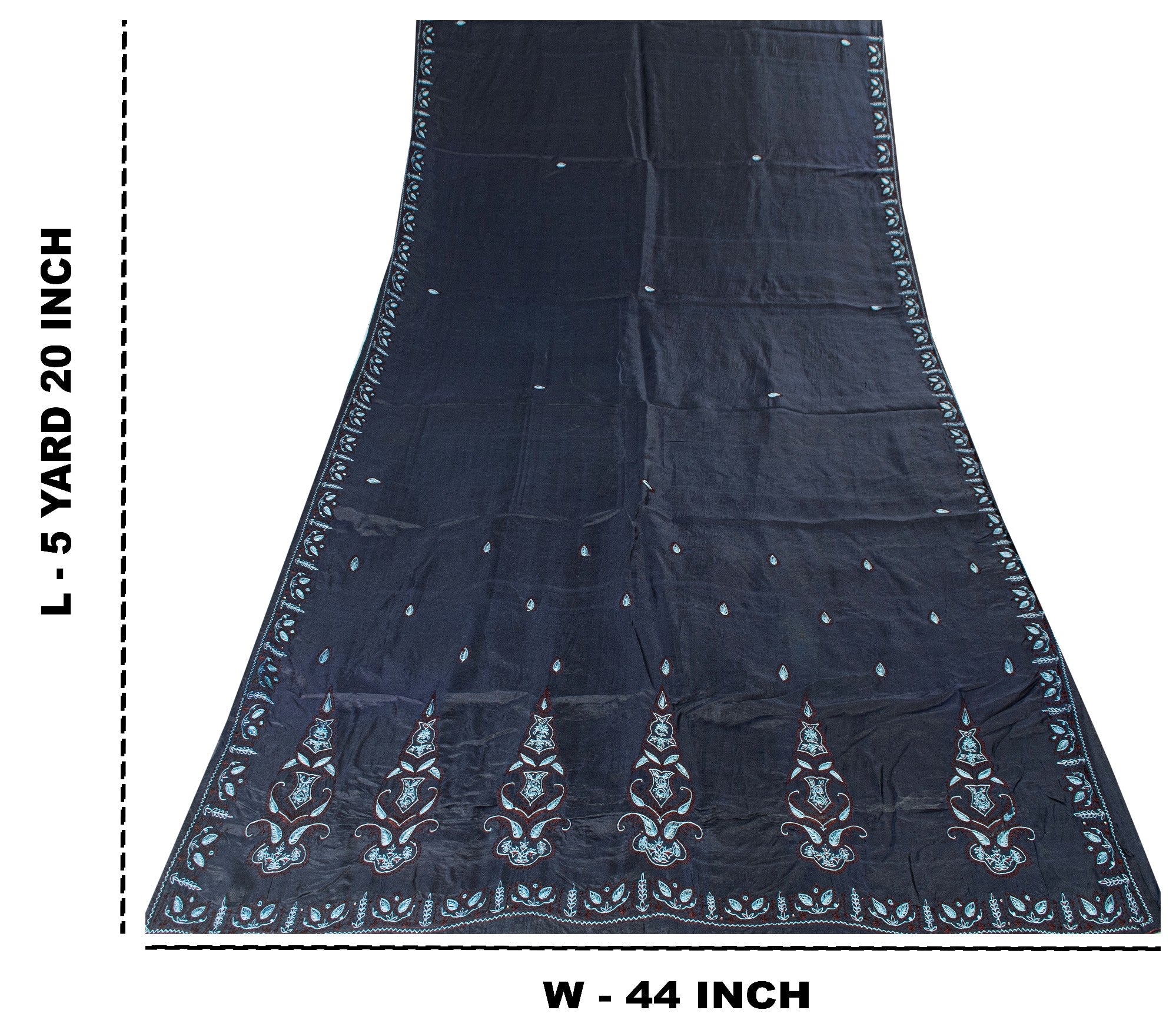 Sanskriti Vintage Blue Pure Silk Saree Embroidered Aari Sari 5.5+YD Craft Fabric