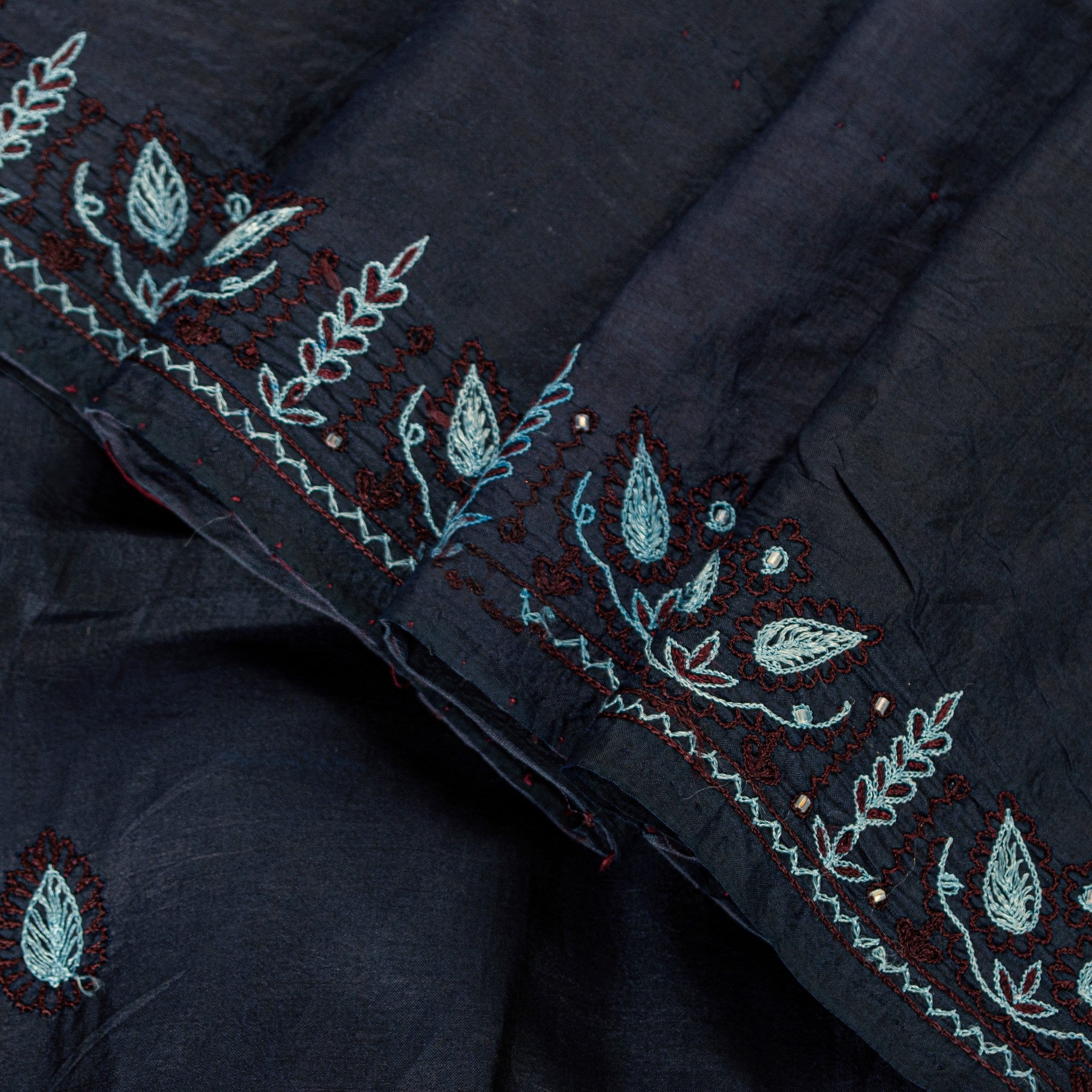 Sanskriti Vintage Blue Pure Silk Saree Embroidered Aari Sari 5.5+YD Craft Fabric