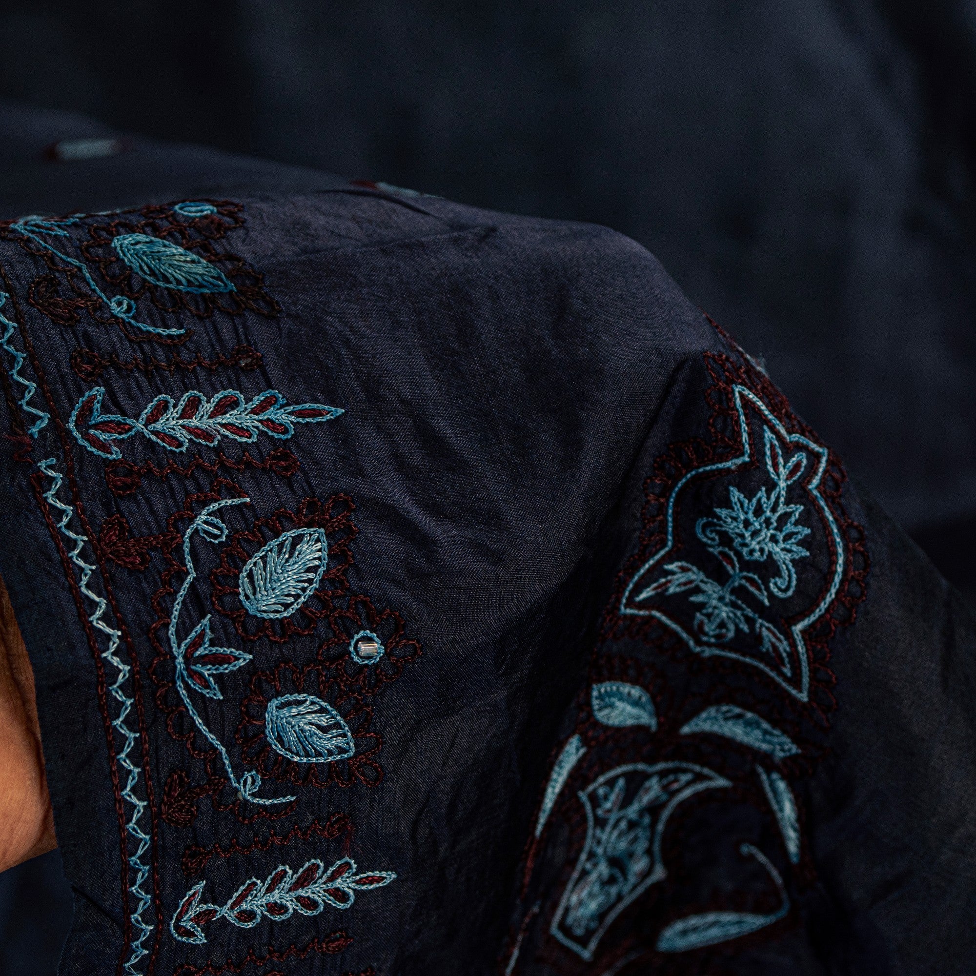 Sanskriti Vintage Blue Pure Silk Saree Embroidered Aari Sari 5.5+YD Craft Fabric