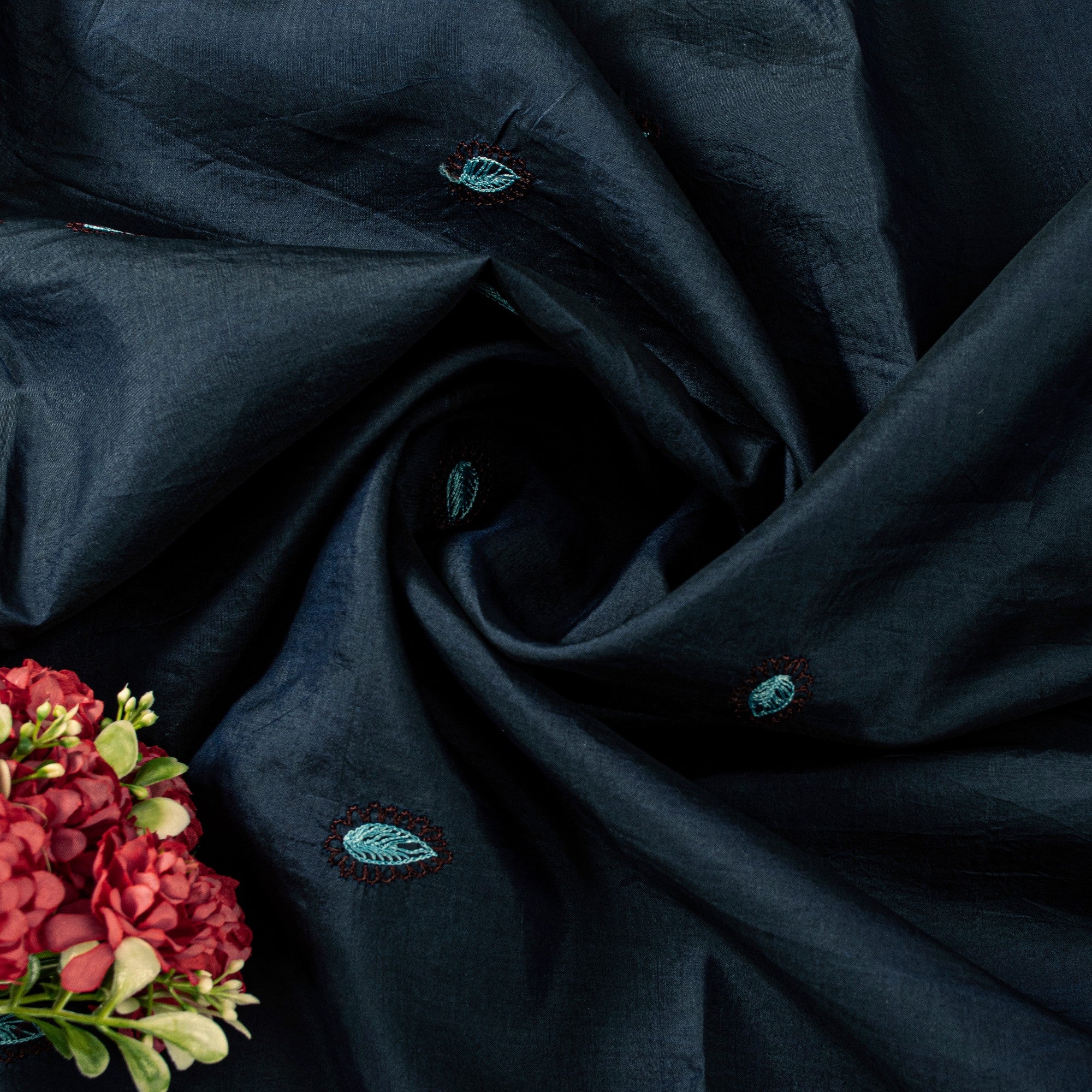 Sanskriti Vintage Blue Pure Silk Saree Embroidered Aari Sari 5.5+YD Craft Fabric