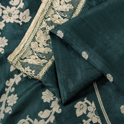 Sanskriti Vintage Green Pure Silk Saree Hand Woven Sari West Bengal 6+YD Fabric